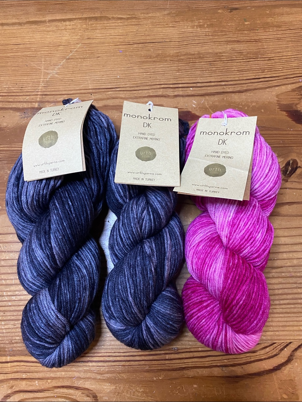 Ruth Yarns Monokrom DK Hand-Dyed Yarn - Pink and Dark Gray